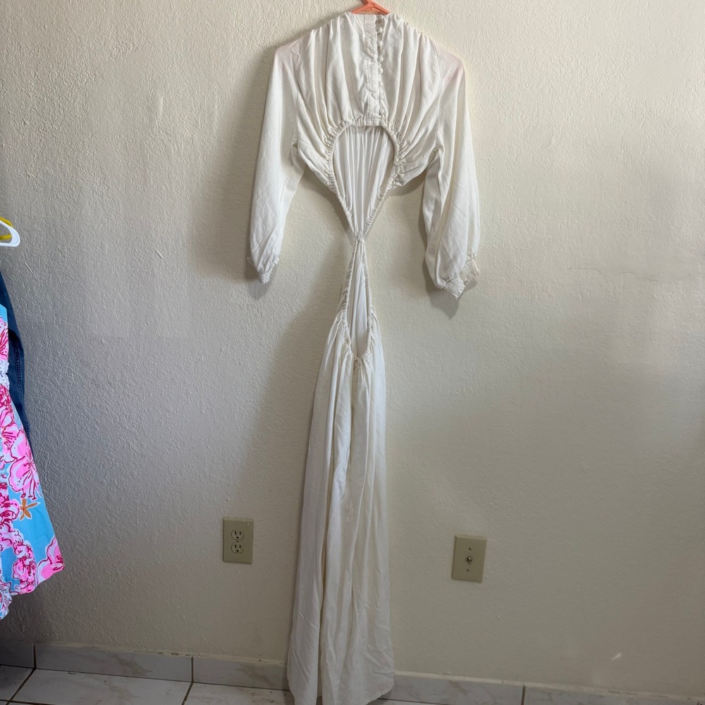 VICI Cutout Maxi Dress White Long Sleeve Button Back Boho Chic Size Small - Picture 10 of 16